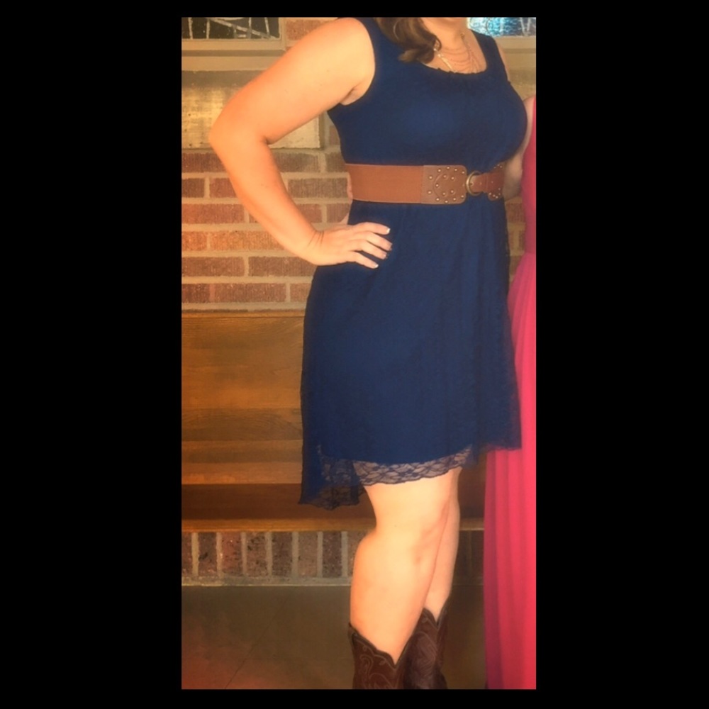 Navy blue lace high-low dress